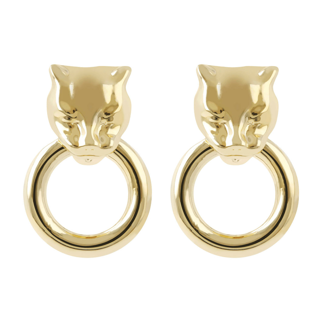 SHINY PANTER ROUND EARRING - WSRE00078 front and side